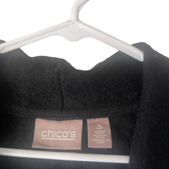 Chico's Size 3 Large Black 100% Wool One Button Overcoat Jacket - Picture 5 of 8